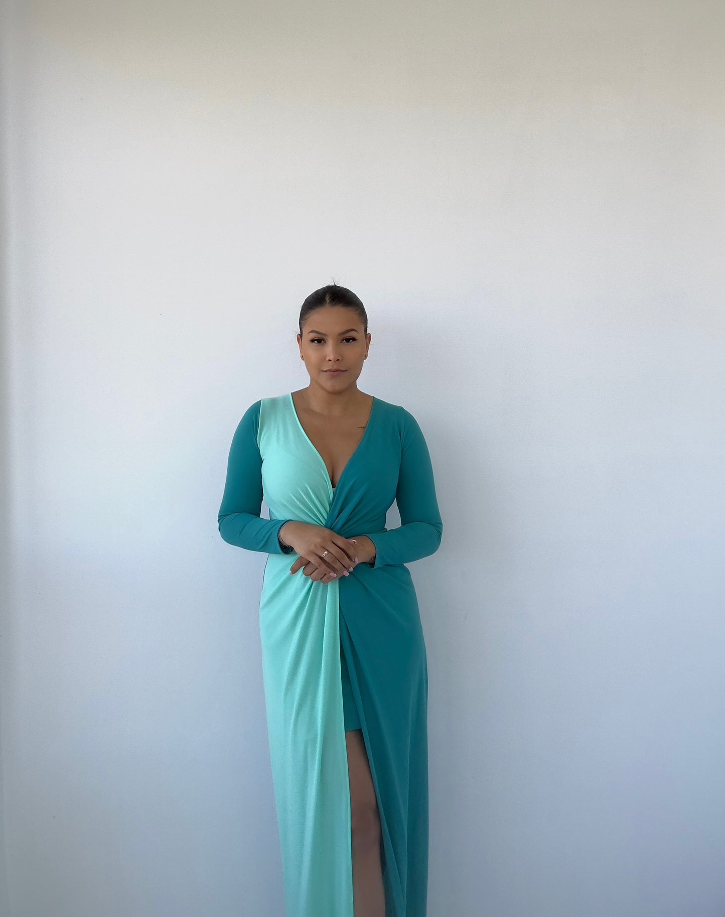 Vestido Bicolor Azul Largo