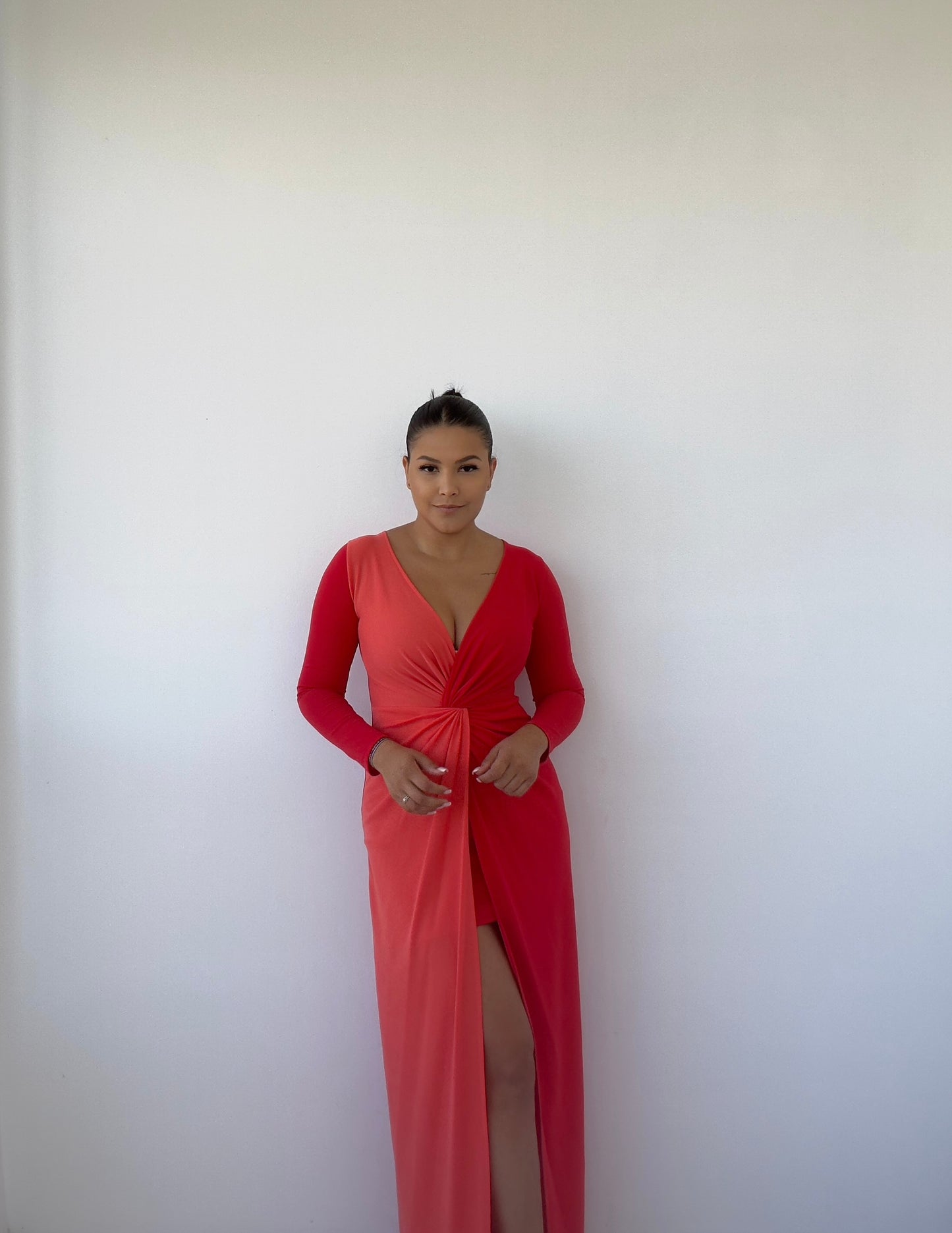 Vestido Bicolor Naranja Largo