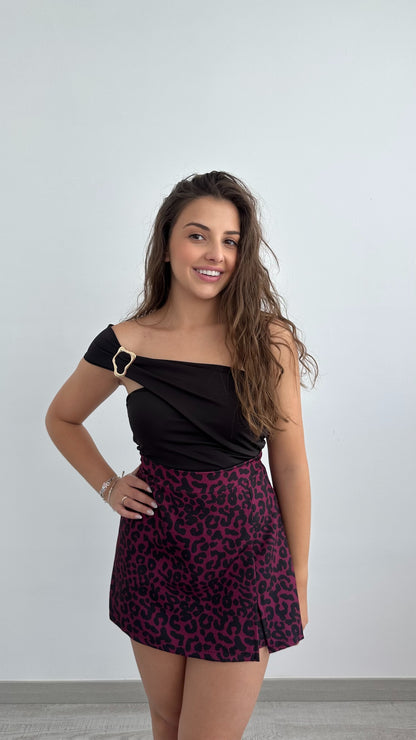 Falda Leopardo burdeo