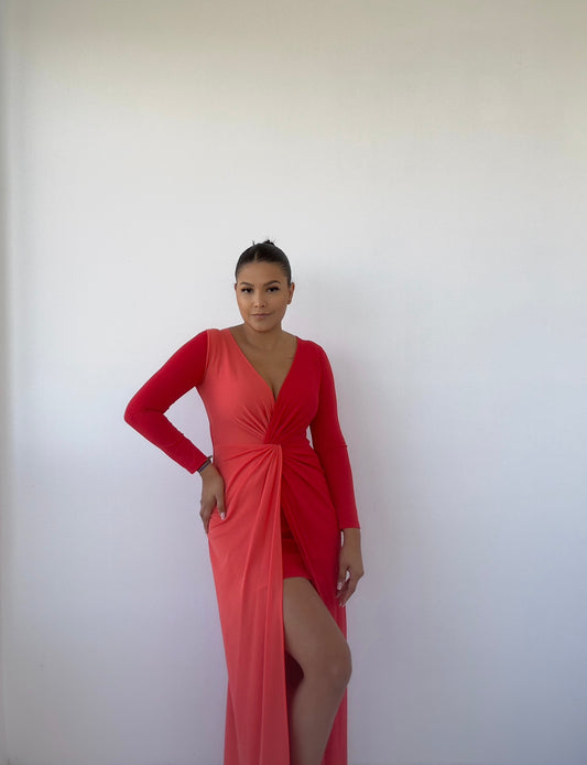 Vestido Bicolor Naranja Largo