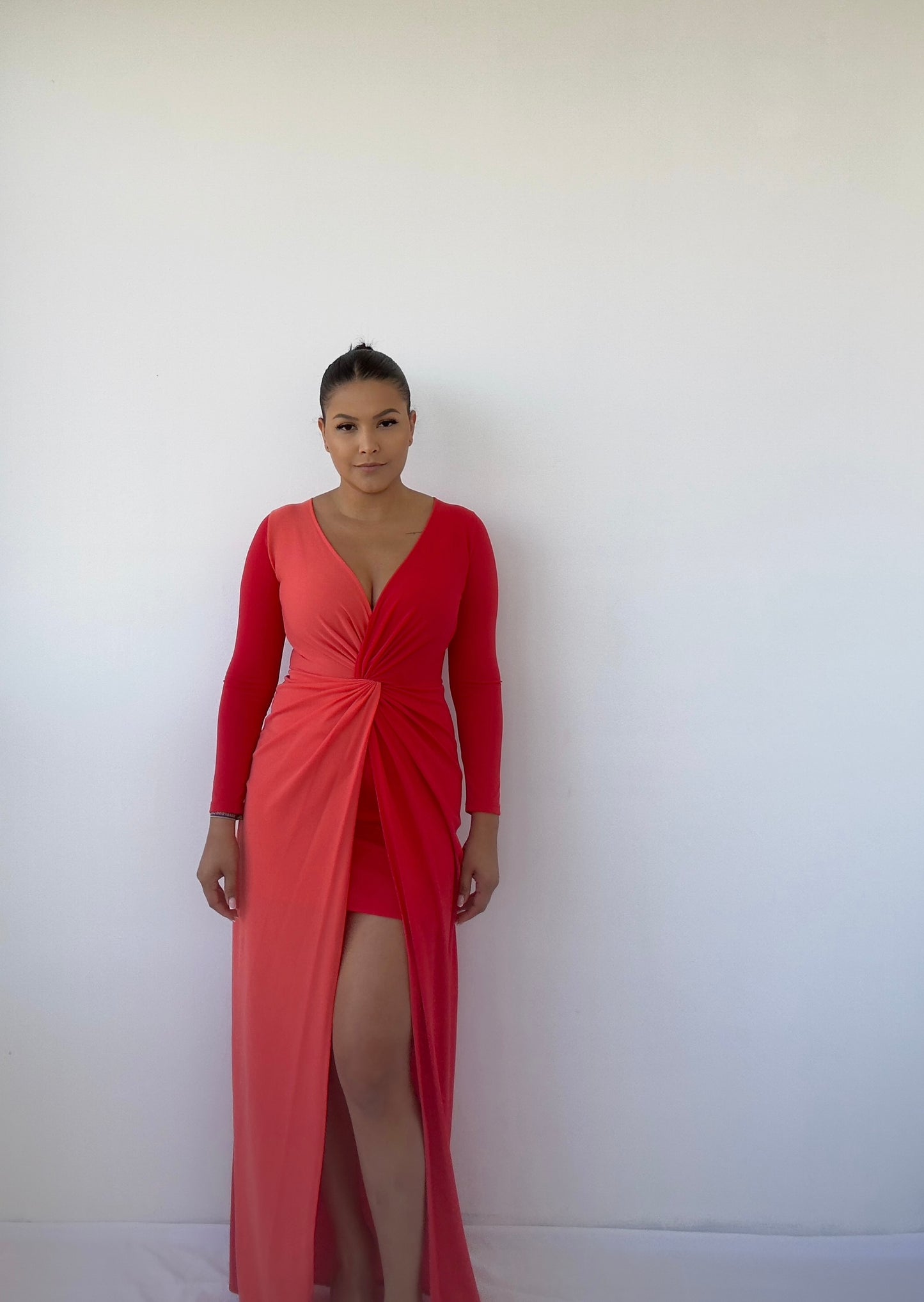 Vestido Bicolor Naranja Largo